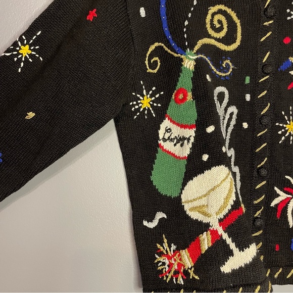 Ugly Holiday NYE Celebration Button Up Cardigan Sweater - Picture 2 of 7